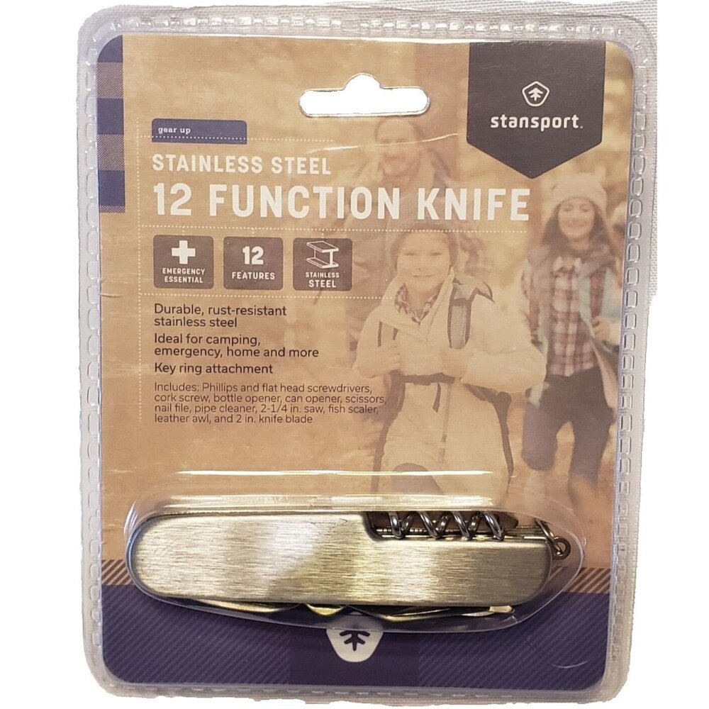 Stansport Multi Tool Knife 12 Function Stainless Steel Rust Resistant Key Ring